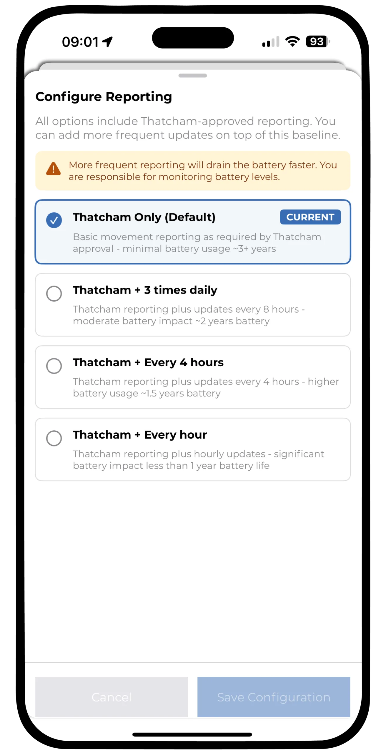 ScorpionTrack Vehicle Tracker App – Configure Reporting Settings